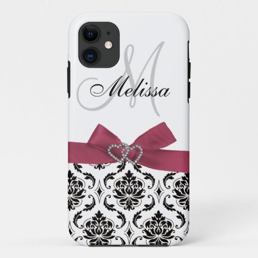Gepersonaliseerde roze zwarte Damask iPhone 5 Hoes (Achterkant)