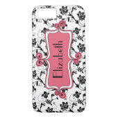 Gepersonaliseerde roze zwarte damast Case-Mate iPhone case (Achterkant)