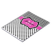 Gepersonaliseerde roze zwarte witte striped pooldo notitieboek (Linkerzijde)