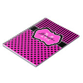 Gepersonaliseerde roze zwarte witte striped pooldo notitieboek (Linkerzijde)