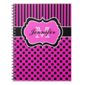 Gepersonaliseerde roze zwarte witte striped pooldo notitieboek (Voorkant)
