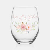 Gepersonaliseerde Rozen Bruids Drinkware Set Wijnglas Zonder Voet (Voorkant)