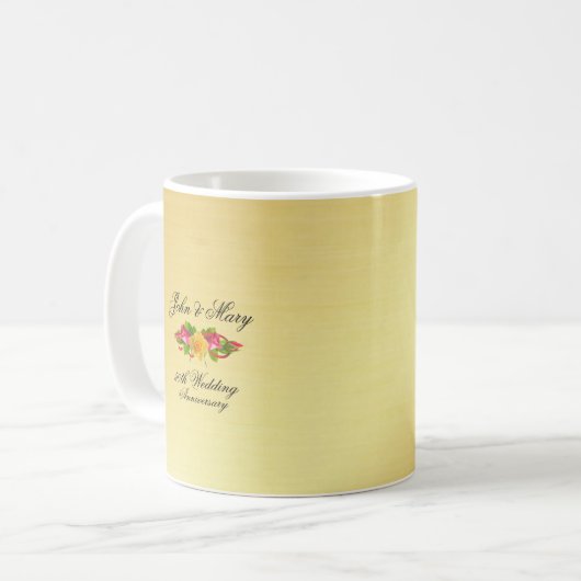 Gepersonaliseerde Rozen & gouden 50e bruiloft Jubi Koffiemok (Voorkant links)