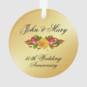 Gepersonaliseerde Rozen & gouden 50e bruiloft Jubi Ornament (achterkant)