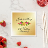 Gepersonaliseerde Rozen & gouden 50e bruiloft Jubi Servet (Insitu)