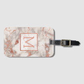 Gepersonaliseerde rozen gouden monogram marmer bagagelabel (Voorkant (horizontaal))