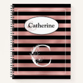 Gepersonaliseerde Rozen gouden strepen met Initiaa Notitieboek (Voorkant)