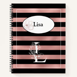 Gepersonaliseerde Rozen gouden strepen met Initiaa Notitieboek