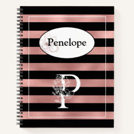 Gepersonaliseerde Rozen gouden strepen met Initiaa Notitieboek