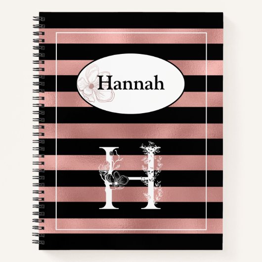Gepersonaliseerde Rozen gouden strepen met Initiaa Notitieboek (Voorkant)