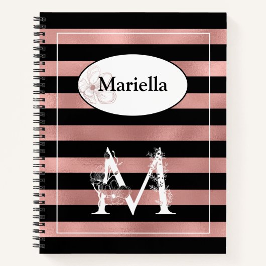 Gepersonaliseerde Rozen gouden strepen met Initiaa Notitieboek (Voorkant)