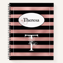 Gepersonaliseerde Rozen gouden strepen met Initiaa Notitieboek