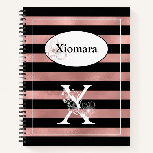 Gepersonaliseerde Rozen gouden strepen met Initiaa Notitieboek (Voorkant)