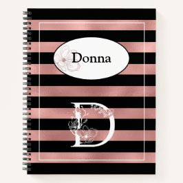 Gepersonaliseerde Rozen gouden strepen met Initiaa Notitieboek