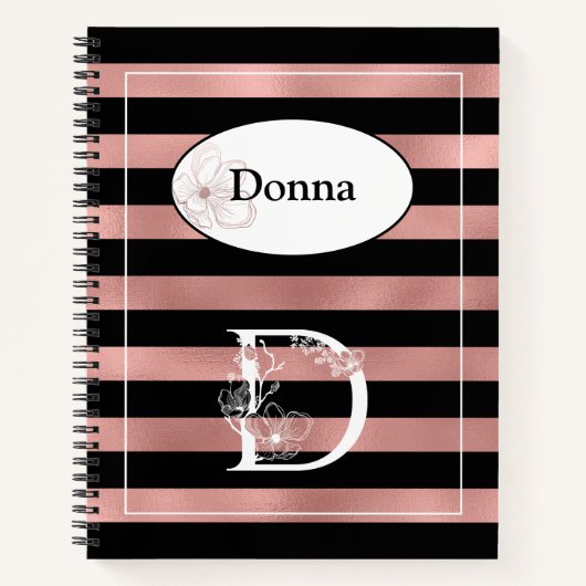 Gepersonaliseerde Rozen gouden strepen met Initiaa Notitieboek (Voorkant)