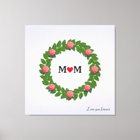 Gepersonaliseerde Rozen op Laurel Wreath Canvas Afdruk (Voorkant)