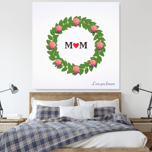 Gepersonaliseerde Rozen op Laurel Wreath Canvas Afdruk (Insitu (Slaapkamer))