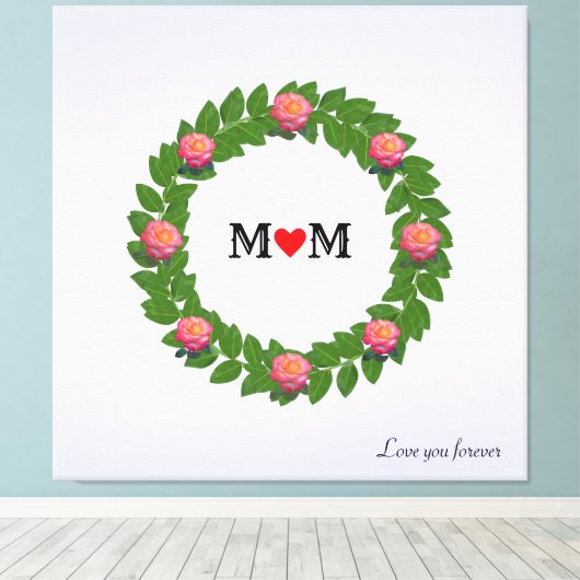 Gepersonaliseerde Rozen op Laurel Wreath Canvas Afdruk (Insitu (Houten vloer))