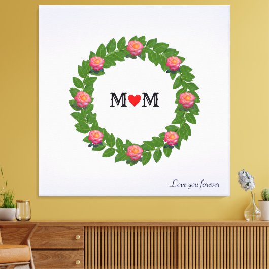 Gepersonaliseerde Rozen op Laurel Wreath Canvas Afdruk (Insitu (Woonkamer))