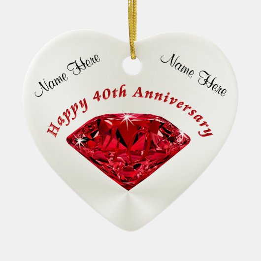 Gepersonaliseerde Ruby 40th Jubileum Ornaments Keramisch Ornament (Voorkant)