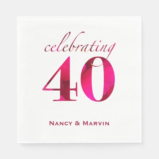 Gepersonaliseerde Ruby 40th Wedding Jubileum Party Servet (Voorkant)