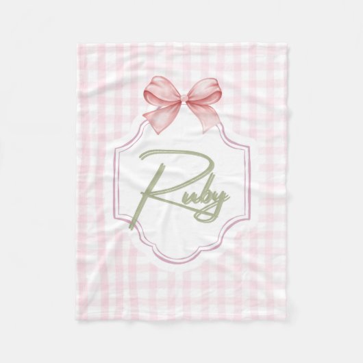 Gepersonaliseerde Ruby Baby Girl Nursery Bow & Gin Fleece Deken (Voorkant)