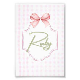 Gepersonaliseerde Ruby Baby Girl Nursery Bow & Gin Foto Afdruk