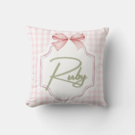 Gepersonaliseerde Ruby Baby Girl Nursery Bow & Gin Kussen