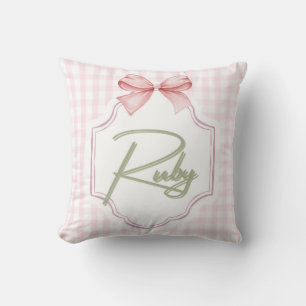 Gepersonaliseerde Ruby Baby Girl Nursery Bow & Gin Kussen