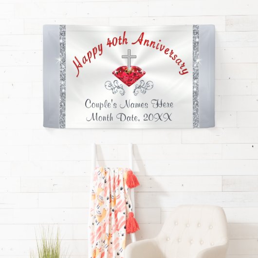 Gepersonaliseerde Ruby Happy 40th Jubileum Banner (Insitu)