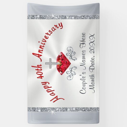 Gepersonaliseerde Ruby Happy 40th Jubileum Banner (Verticaal)