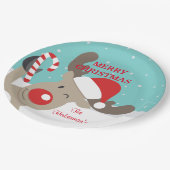 Gepersonaliseerde Rudolph Reindeer met snoepriet Papieren Bordje (Gekanteld)