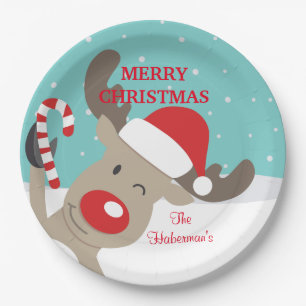 Gepersonaliseerde Rudolph Reindeer met snoepriet Papieren Bordje