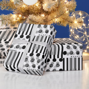 Gepersonaliseerde rug en wit geïnspireerde verjaar cadeaupapier