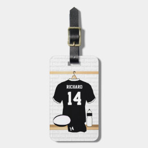 Gepersonaliseerde Rugby Jersey Black en White Bagagelabel