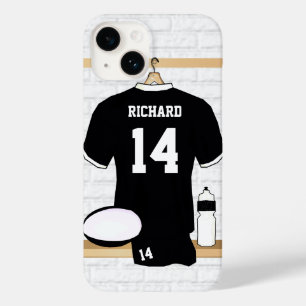Gepersonaliseerde Rugby Jersey Black en White Case-Mate iPhone 14 Hoesje