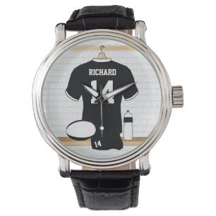 Gepersonaliseerde Rugby Jersey Black en White Horloge