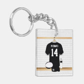 Gepersonaliseerde Rugby Jersey Black en White Sleutelhanger (Voorkant Links)