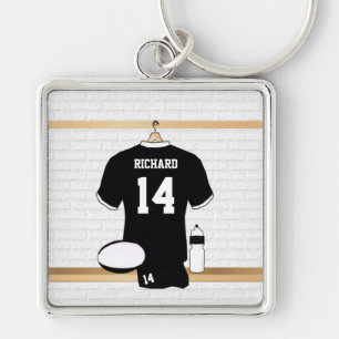 Gepersonaliseerde Rugby Jersey Black en White Sleutelhanger