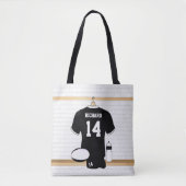 Gepersonaliseerde Rugby Jersey Black en White Tote Bag (Voorkant)