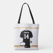 Gepersonaliseerde Rugby Jersey Black en White Tote Bag (Achterkant)