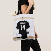 Gepersonaliseerde Rugby Jersey Black en White Tote Bag (Dichtbij)