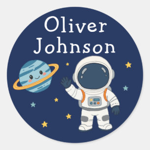 Gepersonaliseerde Ruimte Astronaut Planeet Naam Ronde Sticker