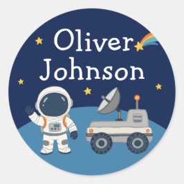 Gepersonaliseerde Ruimte Astronaut Planeet Naam Ronde Sticker