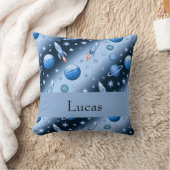 Gepersonaliseerde ruimteraket met sterren en plane kussen (Deken)