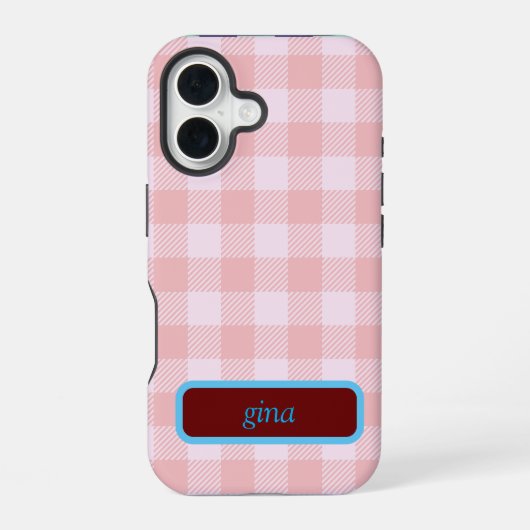 Gepersonaliseerde ruitjes Gingham iPhone 16 Hoesje (Achterkant)