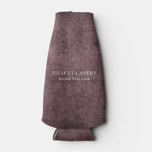 Gepersonaliseerde Rustic Burgundy Linen Texture Flesjeskoeler (Voorkant)
