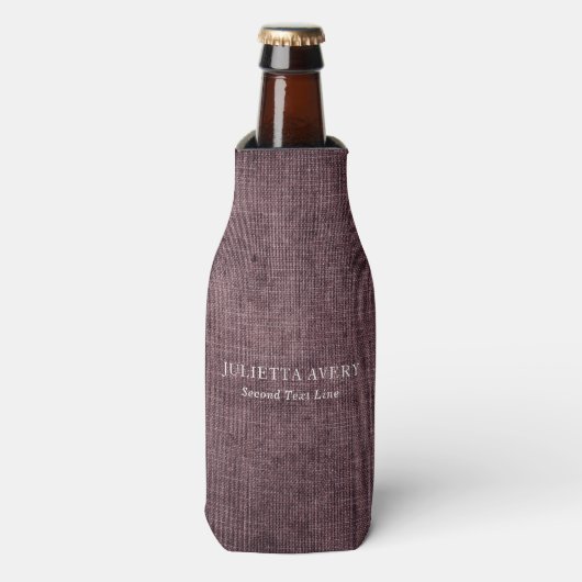 Gepersonaliseerde Rustic Burgundy Linen Texture Flesjeskoeler (Fles Voorkant)