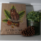 Gepersonaliseerde Rustic Burlap en Owl Nieuw Huis Fotoplaat