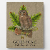 Gepersonaliseerde Rustic Burlap en Owl Nieuw Huis Fotoplaat (Voorkant)
